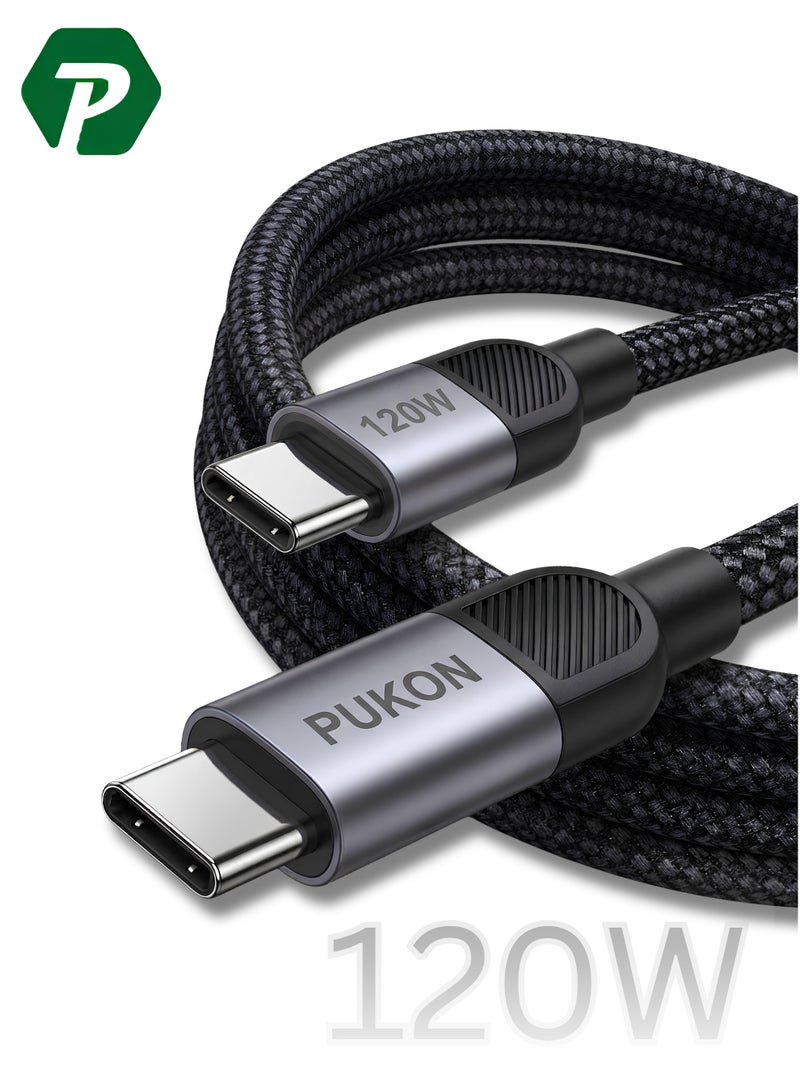 Pukon 120W Type-C to Type-C Braided Fast Charging Cable – Super Fast USB-C PD Charge & High-Speed Data Transfer Cord, Durable Nylon Braided USB-C Cable Compatible with iPhone 16/15 Pro Max, Samsung Galaxy S25/S24/S23 Ultra, Google Pixel 9/8, Xiaomi 15/14, Redmi Note Series, Huawei Pura & Mate Series, OnePlus 13/12, Oppo Find X Series, Vivo X Series, iPad Pro, MacBook, Tablets, Laptops & USB-C Devices - Image 1