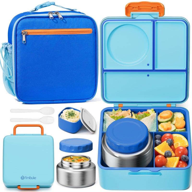 Fimibuke Kids Bento Lunch Box with Food Jar Leakproof Toddler Bento Box with 85OZ Insulated Food Jar Lunch Bag Utensils BPA Free Dishwasher Safe 3 or 4 Compartment Container for School Girls Boys