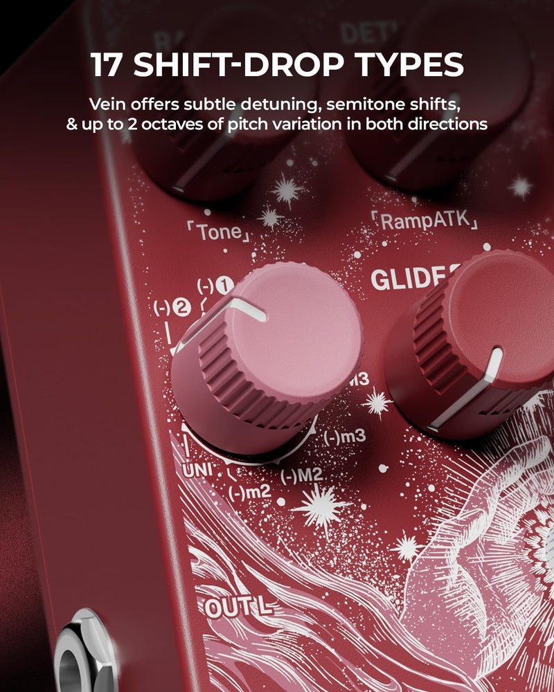 Klowra Vein Pitch Shifter Guitar Pedal for Electric Guitar - Polyphonic Pitch Shifting with 17 Shift Drop Types, Microtonal True Stereo, Massive Detune Range, Tighter Tracking, CTRL Control - Image 2