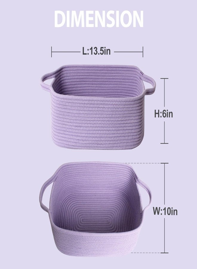 MEGASKET Purple Woven Basket, 13.5” x 10” x 6” Purple Empty Gift Basket to Fill, Decorative Cotton Rope Storage Bin for Organizing, Cute Baby Nursery Organizer, Rectangle Dog Toy Bin, Room Decor - Image 2