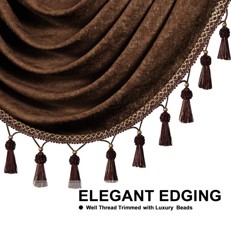 ELKCA ELKCA Thick Chenille Window Curtains Valance for Living Room Chocolate Waterfall Valance for Bedroom Rod Pocket 1 Panel (Chocolate W118)  - Image 4