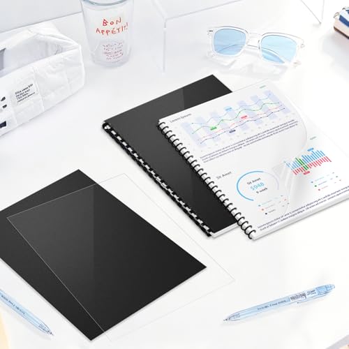 HOUYEE 180 Pack Binding Covers Set: 60 Pcs 3/8 Inch Black Binding Combs, 8.5x11 Inches, 60 Pcs 10 Mil Clear Binding Covers, 60 Pcs 12Mil Black Sand Texture, Letter Size - Image 5