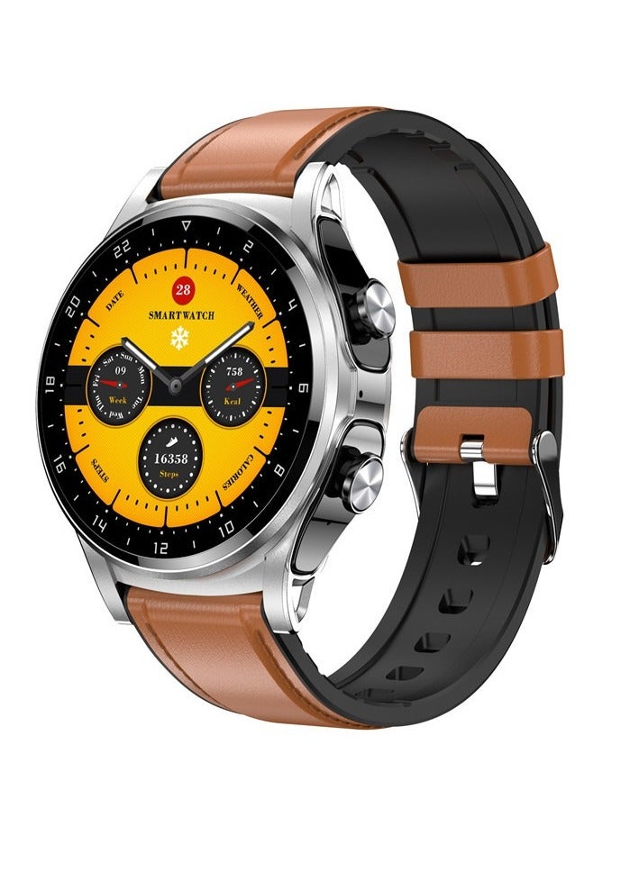 GT66 Smart Watch, Bluetooth Call Smart Sports Watch With Earphones, Comfortable Waterproof Health Monitoring Watch With Calories Burned Heart Rate Monitoring, (1pc, Brown, Leather Strap) - Image 1