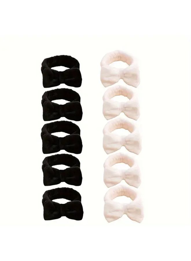 10pcs Soft Plush Bowknot Headbands Stretchy Comfortable Hair Ties Black White - Image 1