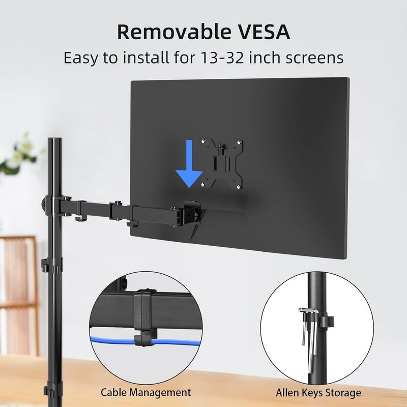 Suptek MD6821 Single Screen Mount, Monitor Holder 1 Monitor for 13-32 Inch Monitor Desk Mount (80 cm Rod) Monitor Stand & Arms - Image 5
