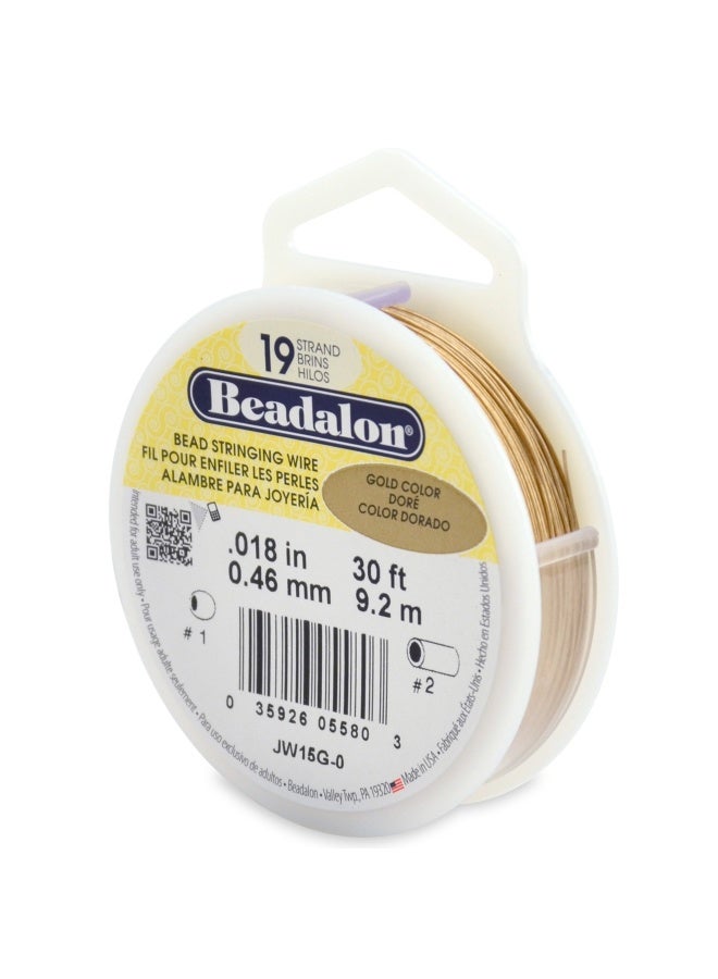 19-Strand Bead Stringing Wire 0.018-Inch Gold Color 30-Feet