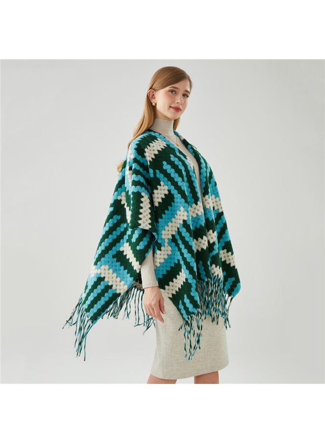 إيلوفهابرتي شال نسائي منقوش بأطراف مهدبة، شال شتوي ناعم الملمس من الكشمير للأزياء المحتشمة، بونشو كبير بحجم 170×110 سم دافئ للخارج والسفر والارتداء اليومي - Image 4