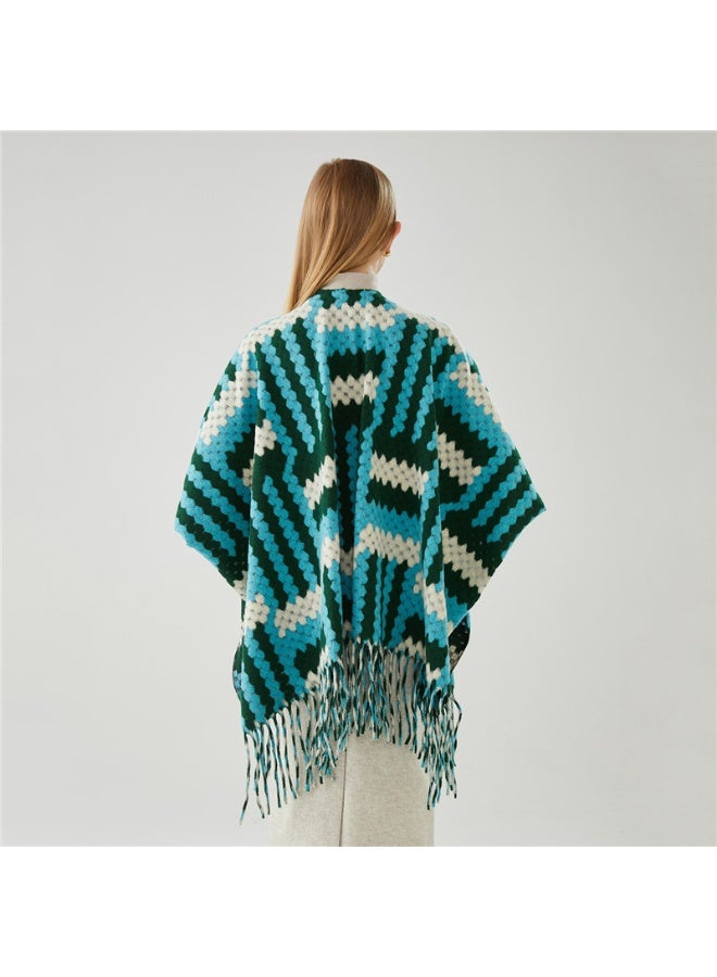 إيلوفهابرتي شال نسائي منقوش بأطراف مهدبة، شال شتوي ناعم الملمس من الكشمير للأزياء المحتشمة، بونشو كبير بحجم 170×110 سم دافئ للخارج والسفر والارتداء اليومي - Image 3