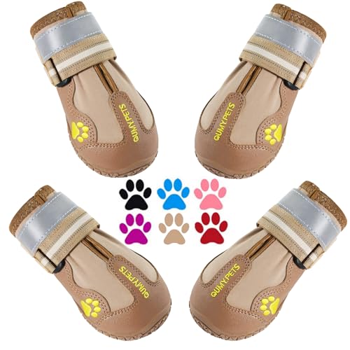 QUMY Dog Shoes for Large Dogs, Medium Dog Boots & Paw Protectors for Winter Snowy Day, Summer Hot Pavement, Water-Resistant in Rainy Weather, Outdoor Walking, Indoor Hardfloors Skid-Resistant Sole - Image 3