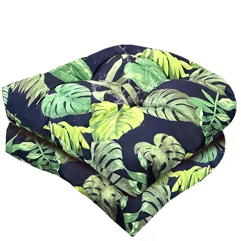 TESICA Outdoor Indoor Seat Cushion 18"x18" Waterproof Floral Patio Chair Pads Tatami Floor Pillow for Dining Garden Balcony Office Decor Navy Green, Set of 2 - Image 1
