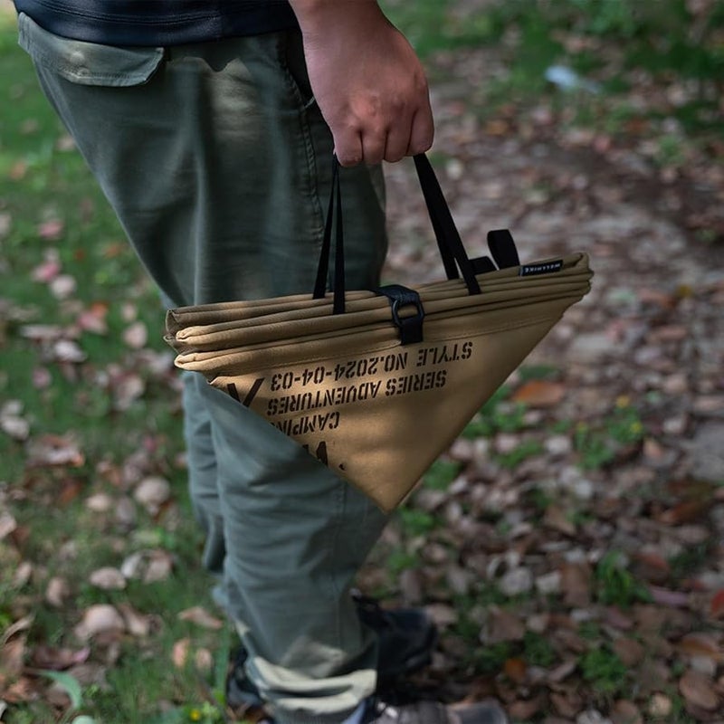 Khaki Folding Camping Trash Can Reusable Portable Yard Waste Bag Garbage Bin - Image 4