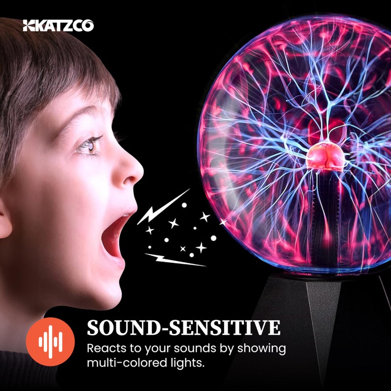 Katzco 7 Inch Plasma Ball Lamp - Touch and Sound Sensitive Electric Globe with Lightning Effects - Plug-in Energy Ball for Parties, Room Decor, and STEM Learning - Static Electricity Sphere for Kids - Image 4