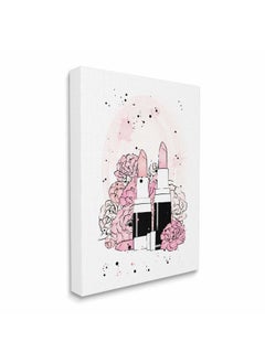 Stupell Industries Pink Peony Florals Glam Lipstick Cosmetic, Design by Martina Pavlova Canvas Wall Art, 16x20, White  - Image 1