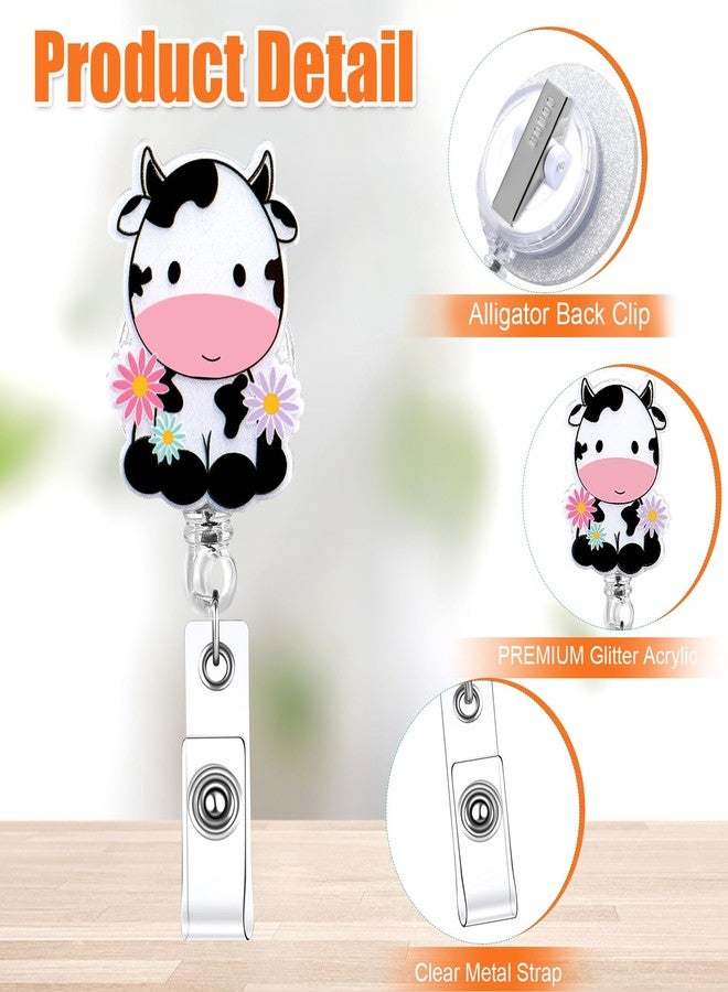 Remuuly 8 Pcs Cute Nurse Badge Reel Pink Daisy Smile Face Glitter Retractable Badge Reel Rainbow Be Kind Heart Badge Reel for Nurses Nursing Student RN Teacher Funny Office Work Accessories (Cow) - Image 3