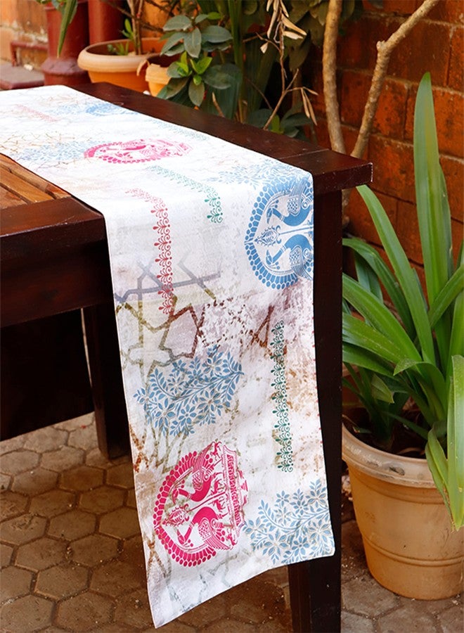 زيبا مفرش طاولة مطرز من زيبا وورلد، يتسع لأربعة أو ستة أشخاص، مناسب لغرفة المعيشة وغرفة الطعام | قماش بولي كانفاس بنقشة جايبور تجريدية | 30 سم × 210 سم؛ 12 بوصة × 84 بوصة - Image 1