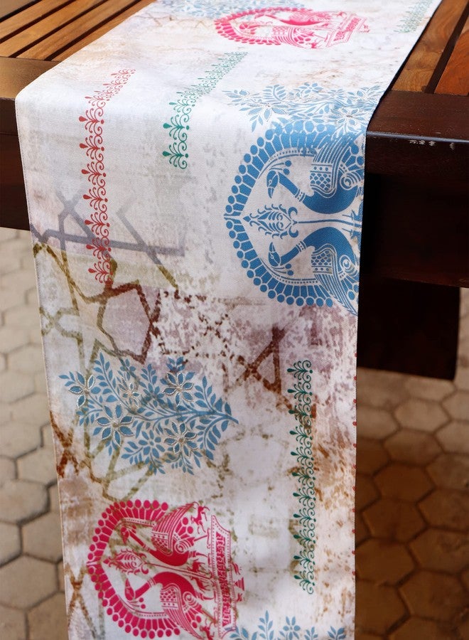 زيبا مفرش طاولة مطرز من زيبا وورلد، يتسع لأربعة أو ستة أشخاص، مناسب لغرفة المعيشة وغرفة الطعام | قماش بولي كانفاس بنقشة جايبور تجريدية | 30 سم × 210 سم؛ 12 بوصة × 84 بوصة - Image 2