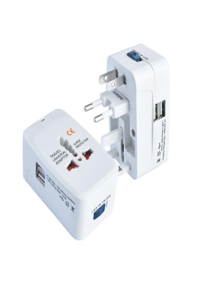 Hawk International Travel Adapter with Dual USB Ports, Universal Multi-Plug, White, Model : Quantum, Suitable for All Countries - Image 1