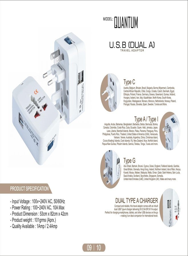 Hawk International Travel Adapter with Dual USB Ports, Universal Multi-Plug, White, Model : Quantum, Suitable for All Countries - Image 3