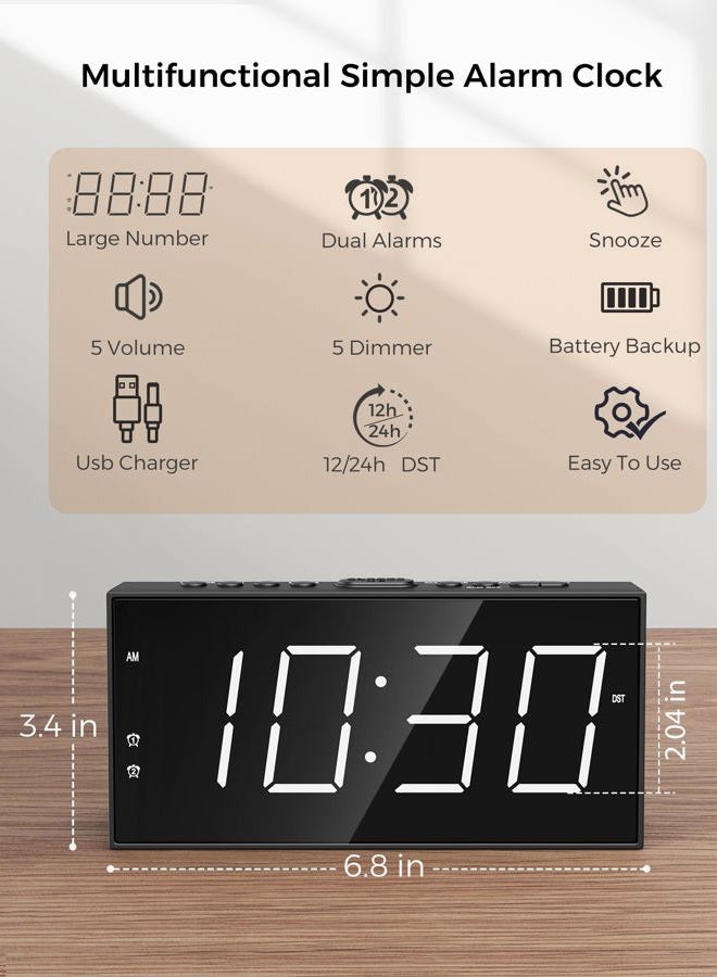 PPLEE Alarm Clock for Bedroom, 2 Alarms Loud LED Big Display Plug in Simple Basic Digital Clock with USB Charging Port, Adjustable Volume, Dimmable, Snooze for Deep Sleepers Kids Elderly Home Office - Image 2