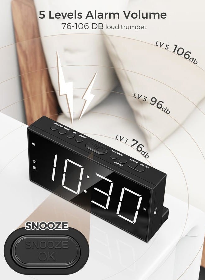 PPLEE Alarm Clock for Bedroom, 2 Alarms Loud LED Big Display Plug in Simple Basic Digital Clock with USB Charging Port, Adjustable Volume, Dimmable, Snooze for Deep Sleepers Kids Elderly Home Office - Image 5