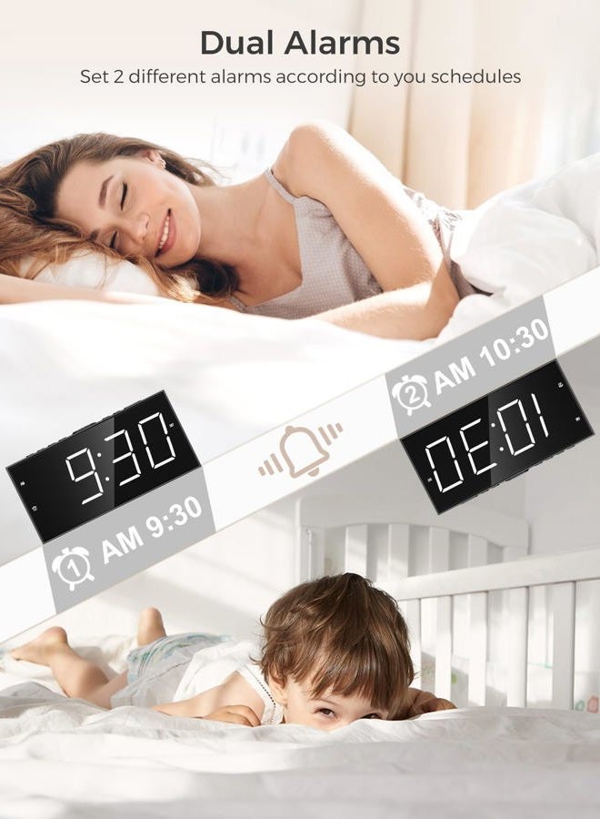 PPLEE Alarm Clock for Bedroom, 2 Alarms Loud LED Big Display Plug in Simple Basic Digital Clock with USB Charging Port, Adjustable Volume, Dimmable, Snooze for Deep Sleepers Kids Elderly Home Office - Image 3