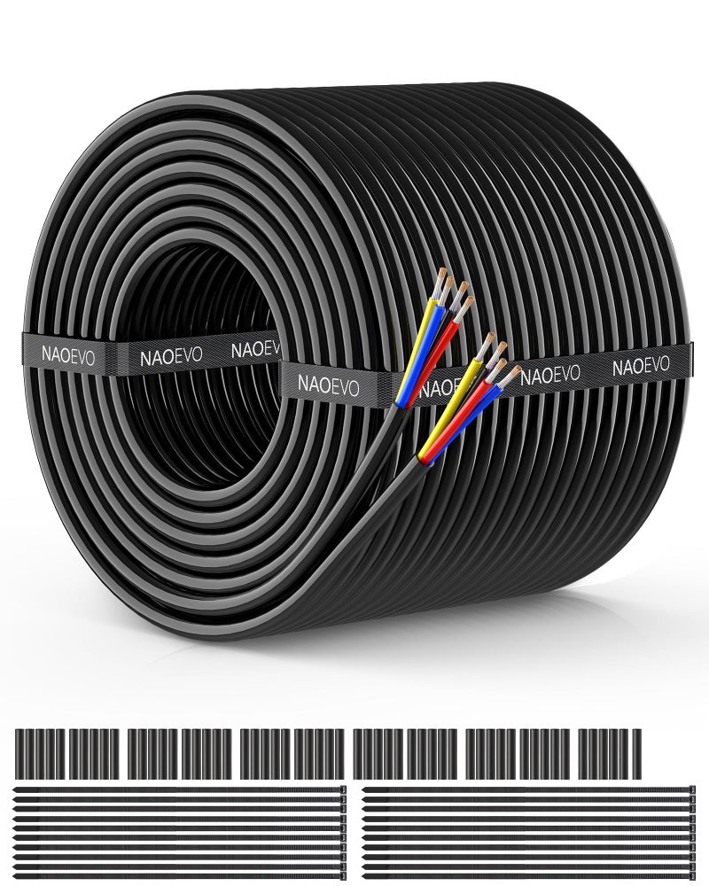 NAOEVO 18 Gauge Wire 4 Conductor Wire, 18 AWG 4 Core Stranded PVC Cable, Tinned Copper/Low Voltage 12V/Flexible Extension Cord for Automotive Trailer Wiring, Lamp Cord, Marine, RGB Cable (100FT) - Image 1
