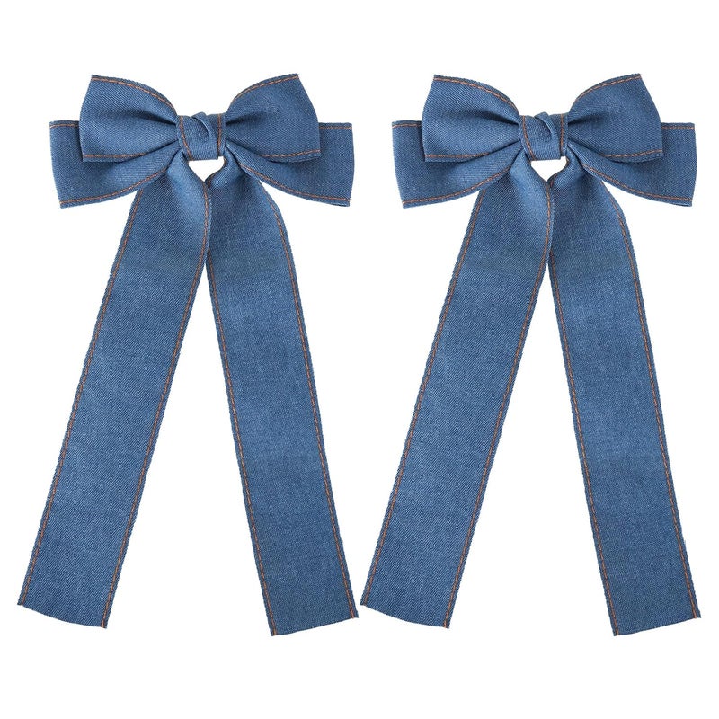Miroksh 2Pcs Denim Hair Bow Clips for Women Girls Big Blue Jeans Long Tail Ribbon Bowknot Hair Barrettes Hairpins Denim Aesthetic Hair Decor Accessories 55 Birthday Xmas Gift