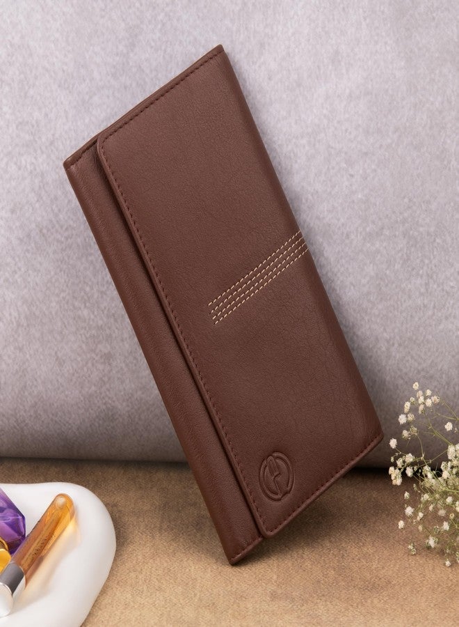ELI Women’s Long Leather Wallet | RFID Protected Ladies Purse with 10 Card Slots, Cash Section & Transparent ID Window | Elegant Tall Bi-Fold Organizer for Daily Use & Travel | Stylish Gift for Women - Image 4