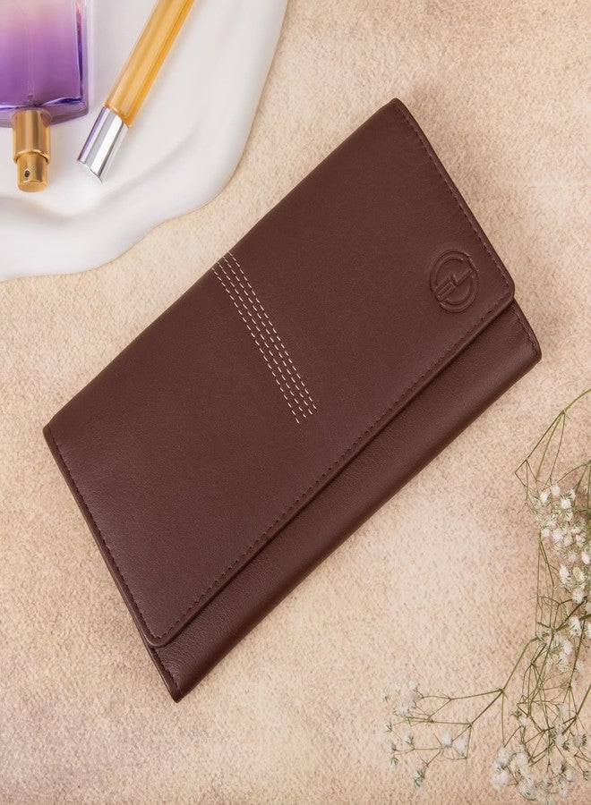 ELI Women’s Long Leather Wallet | RFID Protected Ladies Purse with 10 Card Slots, Cash Section & Transparent ID Window | Elegant Tall Bi-Fold Organizer for Daily Use & Travel | Stylish Gift for Women - Image 5