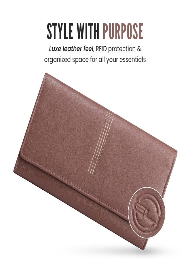 ELI Women’s Long Leather Wallet | RFID Protected Ladies Purse with 10 Card Slots, Cash Section & Transparent ID Window | Elegant Tall Bi-Fold Organizer for Daily Use & Travel | Stylish Gift for Women - Image 3