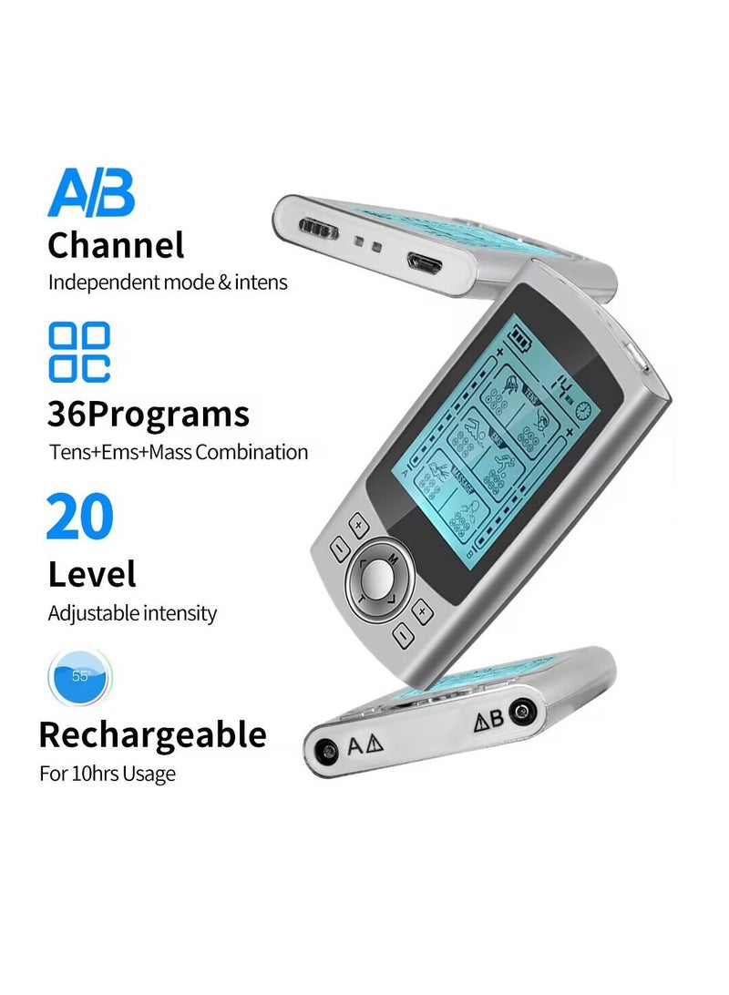 Generic Dual Channel TENS EMS Unit 36 Modes Muscle Stimulator for Pain Relief Therapy, Electronic Pulse Massager Muscle Massager with 10 Pads, Dust-Proof Drawstring Storage Bag, Fastening Cable Ties  - Image 2