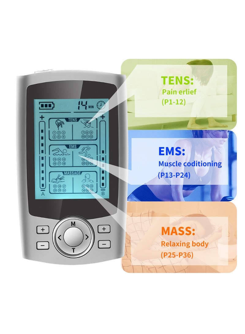 Generic Dual Channel TENS EMS Unit 36 Modes Muscle Stimulator for Pain Relief Therapy, Electronic Pulse Massager Muscle Massager with 10 Pads, Dust-Proof Drawstring Storage Bag, Fastening Cable Ties  - Image 3