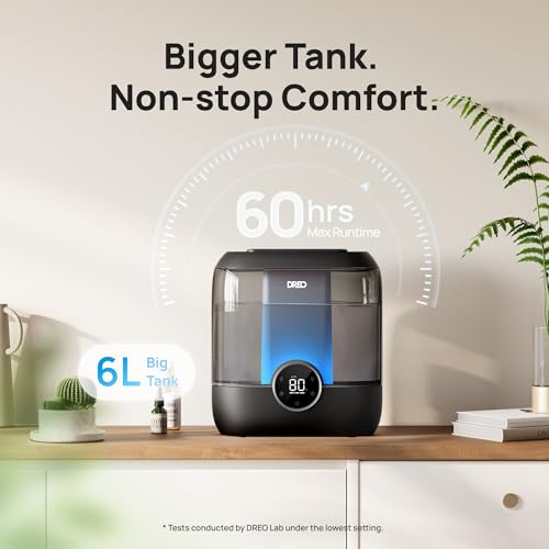 Dreo Smart Humidifiers for Bedroom, 6L Top Fill Supersized Cool Mist Humidifier for Large Room, 60 Hour Runtime, Quiet Ultrasonic Humidifier for Plants, Baby, Indoor, Home, Night Light, Black - Image 2