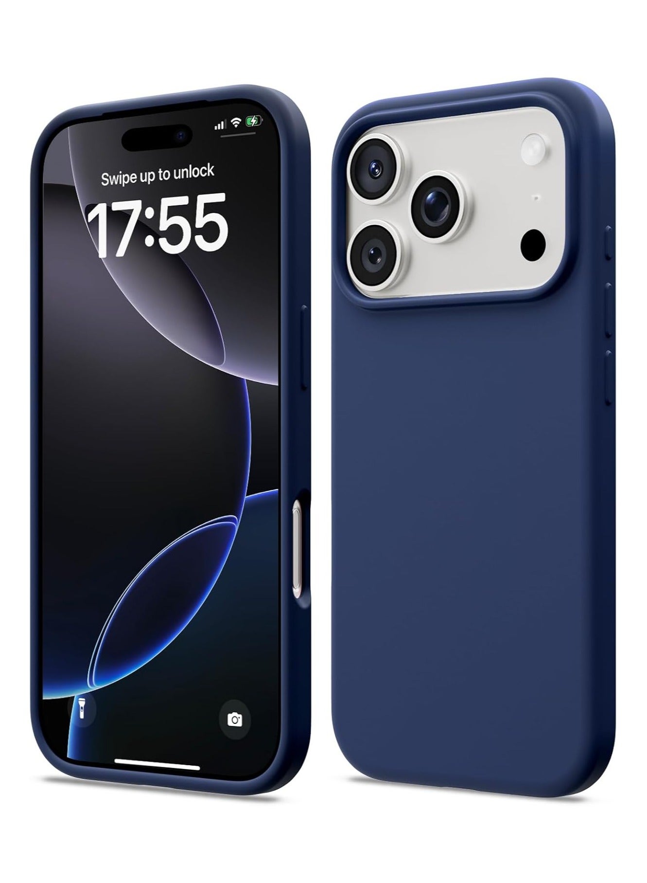 Silicone Case Compatible with iPhone 17 Pro, Slim Liquid Silicone Phone Case with 3-Layer Soft Rubber Shockproof Bumper with TPU Lining (Dark Blue)