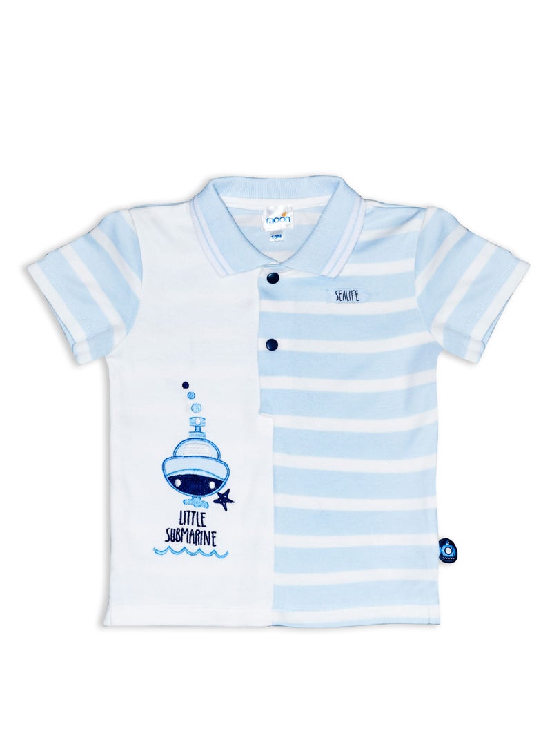 Moon MOON 100% Cotton Polo T-Shirt and Long Pant 9-12M Blue - Little Submarine  - Image 3