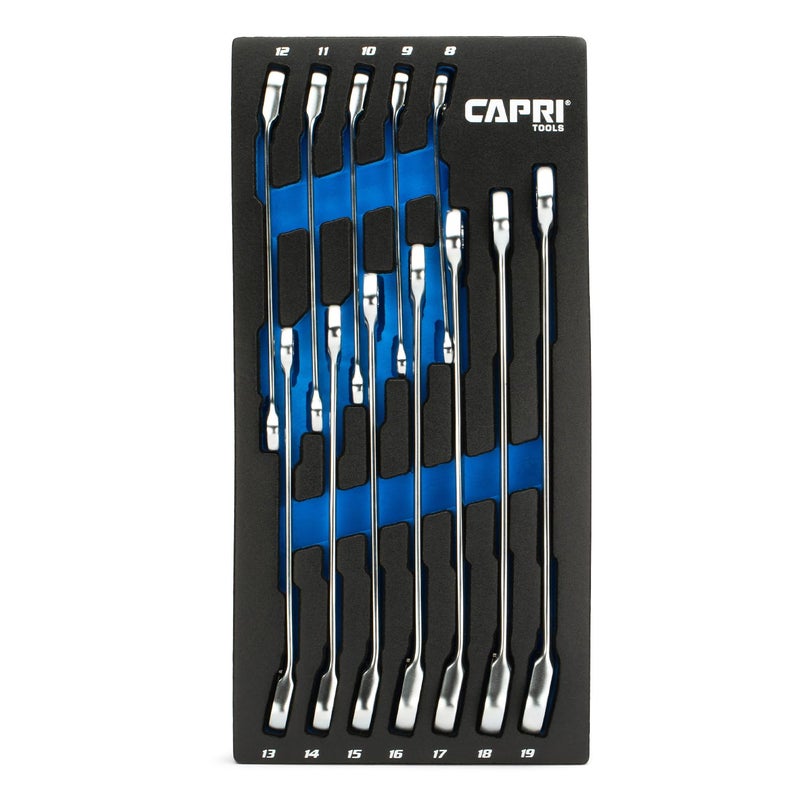 Capri Tools 120Tooth UltraSmooth Reversible Ratcheting Wrenches Set XL Long Series 12Point 8 to 19 mm Metric 12Piece with Merchanics Tray - Image 2