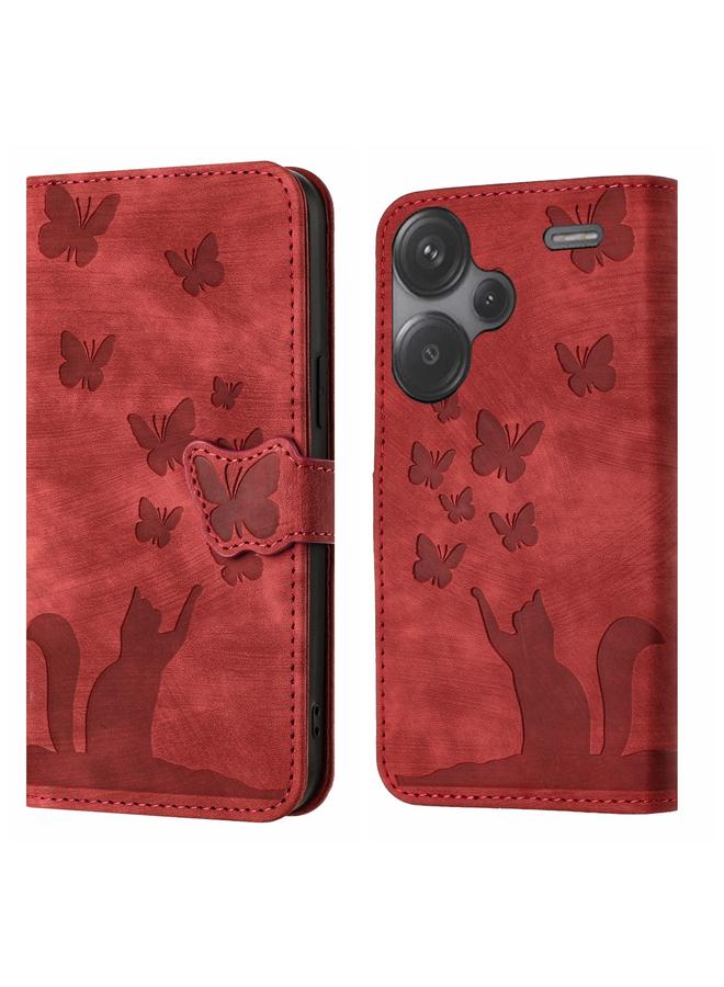 Case For Xiaomi Redmi Note 13 Pro+ 5G Butterfly Cat Embossing Flip Leather Phone Case