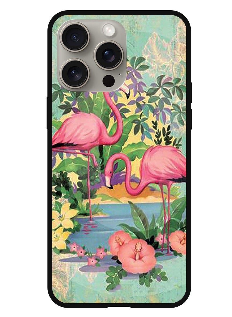 Theodor Protective Case Anti Scratch Shock Proof Bumper Cover For iPhone 15 Pro Pink Flamingoes - Image 1