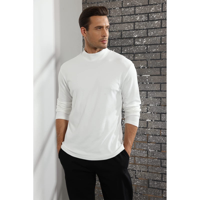 Rela Bota Mens Half Turtleneck Long Sleeve Pullover Basic Designed Undershirt Stretch Slim Fit Sweaters White - Image 3