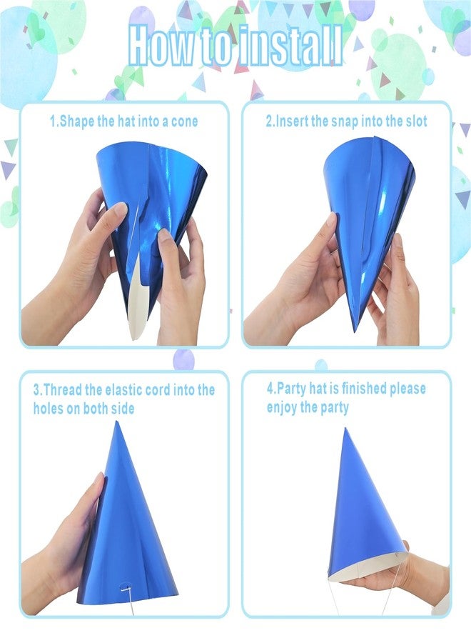 QZV 28 Pcs Metallic Cone Party Hats Bulk with Elastic String, 7 Colors Birthday Party Hats for Kids Adults Pets,4.7x7.28 In - Image 3