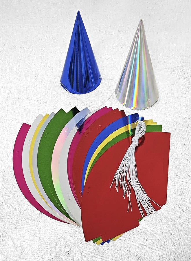 QZV 28 Pcs Metallic Cone Party Hats Bulk with Elastic String, 7 Colors Birthday Party Hats for Kids Adults Pets,4.7x7.28 In - Image 4