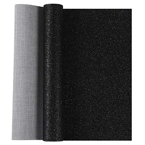 Picheng Sparkly Superfine Glitter Leather Sheets Shiny Faux Fabric Canvas Perfect for Craft DIY Handmade Projects Earrings Bows Craft Key Chain 1 Roll 8.2" x 53" (21 cm x 135 cm) (Black) - Image 1