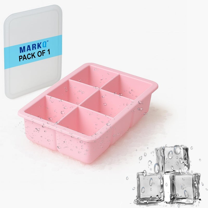 MARKQ Silicone Ice Cube Tray 6 Portions – Non-Stick Silicone Ice Mold for Chocolate, Desserts & Baby Food | Easy Release BPA-Free Ice Maker Tray for Freezer Use, Pink - Image 1