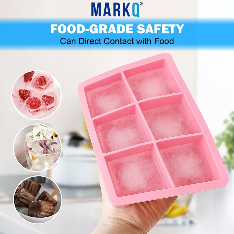 MARKQ Silicone Ice Cube Tray 6 Portions – Non-Stick Silicone Ice Mold for Chocolate, Desserts & Baby Food | Easy Release BPA-Free Ice Maker Tray for Freezer Use, Pink - Image 4