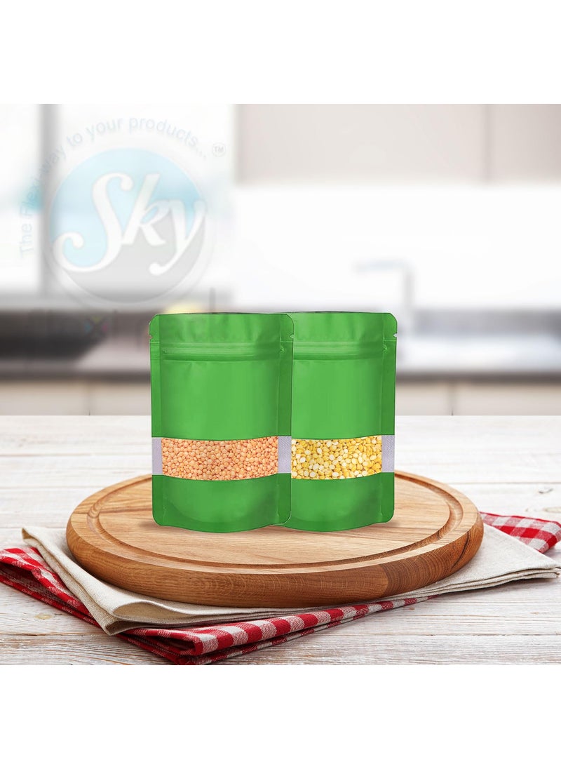 SKY FLEXI PACK SKY FLEXI PACK Ziplock Matte Finish Polyester Pouch 11 x 17cm Green Pack of 15 Airtight Reusable Waterproof Stand Up MultiPurpose Storage Bags with Transparent Window Capacity 100gm  - Image 5