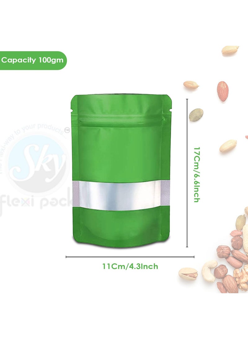 SKY FLEXI PACK SKY FLEXI PACK Ziplock Matte Finish Polyester Pouch 11 x 17cm Green Pack of 15 Airtight Reusable Waterproof Stand Up MultiPurpose Storage Bags with Transparent Window Capacity 100gm  - Image 2