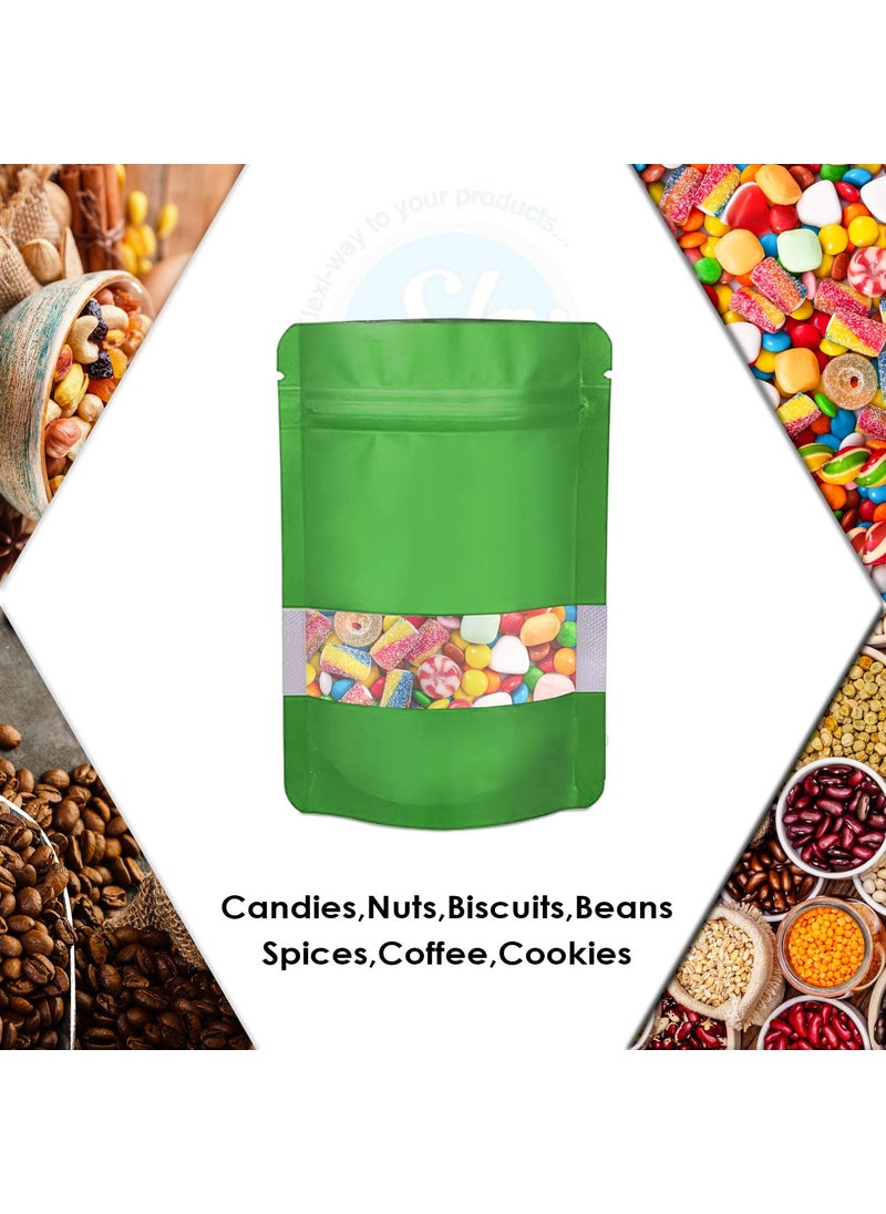 SKY FLEXI PACK SKY FLEXI PACK Ziplock Matte Finish Polyester Pouch 11 x 17cm Green Pack of 15 Airtight Reusable Waterproof Stand Up MultiPurpose Storage Bags with Transparent Window Capacity 100gm  - Image 4
