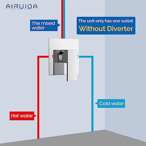 Airuida Square Single-Function Shower Handle Valve Female Thread Wall Mount Brass Faucet Shower Rough-In Valve Bathroom Single Handle Trim Kit 4.3 Inch Cover Plate Chrome Polish - Image 5
