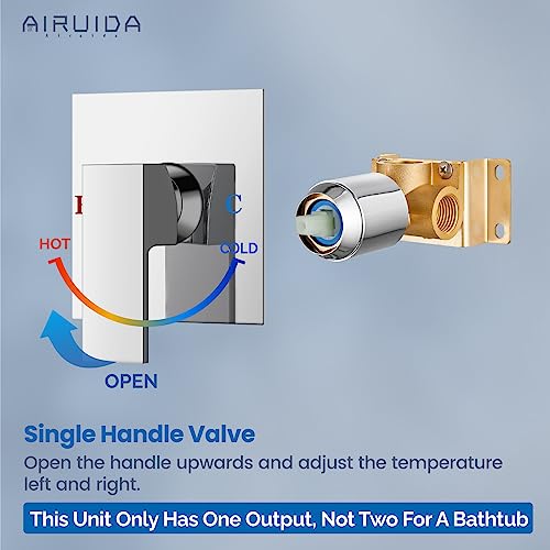 Airuida Square Single-Function Shower Handle Valve Female Thread Wall Mount Brass Faucet Shower Rough-In Valve Bathroom Single Handle Trim Kit 4.3 Inch Cover Plate Chrome Polish - Image 3
