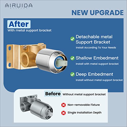 Airuida Square Single-Function Shower Handle Valve Female Thread Wall Mount Brass Faucet Shower Rough-In Valve Bathroom Single Handle Trim Kit 4.3 Inch Cover Plate Chrome Polish - Image 4
